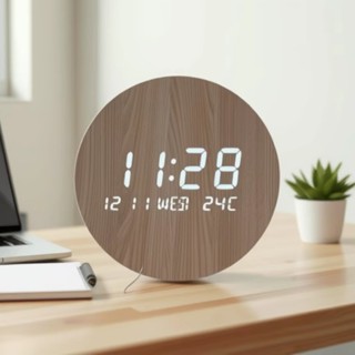 นาฬิกาแขวนดิจิตอล พร้อมฟังก์ชันแสดงอุณหภูมิและไฟส่องสว่าง ออ…