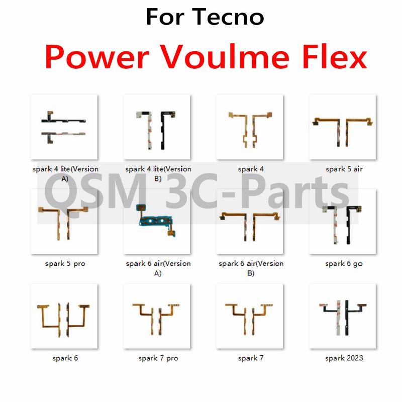 On Off Volume ด้านข้างปุ่ม Flex สําหรับ Tecno Spark 4 5 6 7 Pro Lite Air Go KE5 KE5J KC8 KF6 BF7 KD7