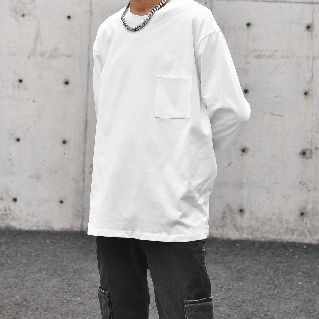 WMC 2022 สไตล์ใหม่ฤดูใบไม้ผลิและฤดูร้อน สีทึบเสื้อยืดแขนยาว High Street แฟชั่นรอบคอ เหมาะสำหรับใส่ลำ