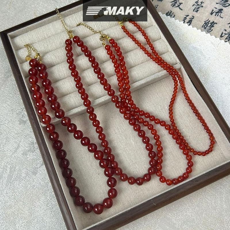 Llph แฟชั่นที่สวยหรูอาเกตสีแดงหินธรรมชาติรอบลูกปัดสร้อยคอสําหรับผู้หญิงสาวแสง ลาด ห่วงโซ่เครื่องประด