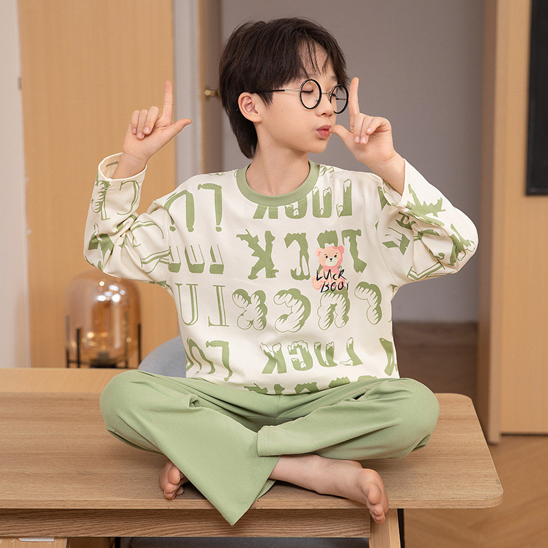 ชุดนอนเด็กแขนแร็กแลน แบบสองชิ้น แขนยาว สบายๆ สำหรับวัยหัดเดิน - รูปที่ 2