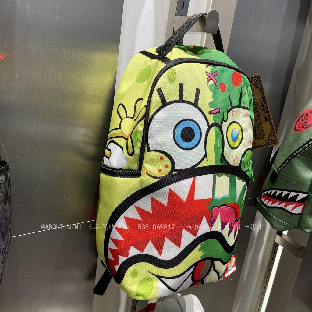 Sprayground SpongeBob Street Wear Shark Mouth Men Women Backpack Domestic Counter Daigou