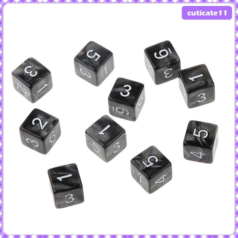 [Cuticate1] 10 ชิ้นหกด้านลูกเต๋า D6 ลูกเต๋าเล่น D&D RPG ลูกเต๋า TRPG เกมสีดํา