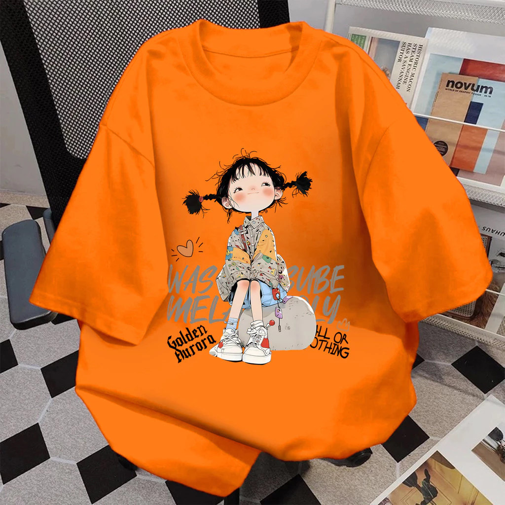 TeeTwoOneเสื้อยืดสีส้มลาย เกาหลีสไตล์“GOLDEN GIRL”ผ้าCOTTON100% เสื้อยืดผู้หญิงผ้าฝ้ายใส่สบายOVERSIZEเสื้อยืดคอกลม【COD】
