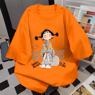 TeeTwoOneเสื้อยืดสีส้มลาย เกาหลีสไตล์“GOLDEN GIRL”ผ้าCOTTON100% เสื้อยืดผู้หญิงผ้าฝ้ายใส่สบายOVERSIZEเสื้อยืดคอกลม【COD】
