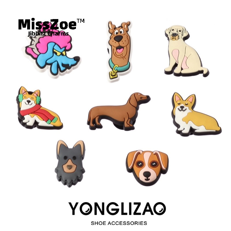 Miss Zoe Jibbitz หัวเข็มขัดรองเท้าสุนัขการ์ตูน หัวเข็มขัดรองเท้าคอร์กี้น่ารัก