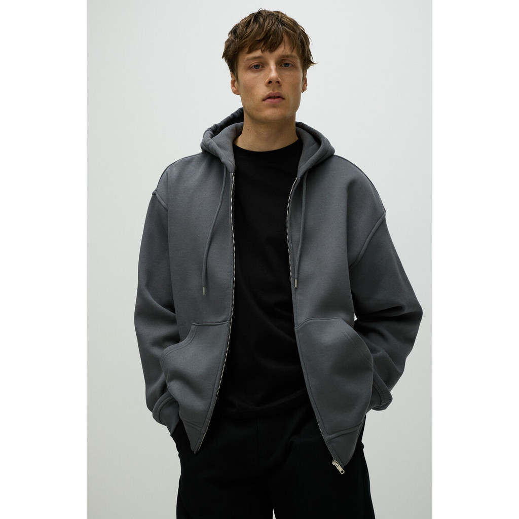 H&M(เอชแอนด์เอ็ม) ฮู้ดดี้แบบหลวม สวมใส่สบาย ซิปด้านหน้า Men Loose  Fit Zip-through hoodie 1308010_3