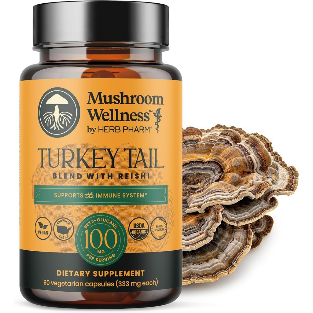 Mushroom Wellness Turkey Tail Blend with Reishi: Organic Turkey Tail & Reishi Mushroom Capsules, Mus