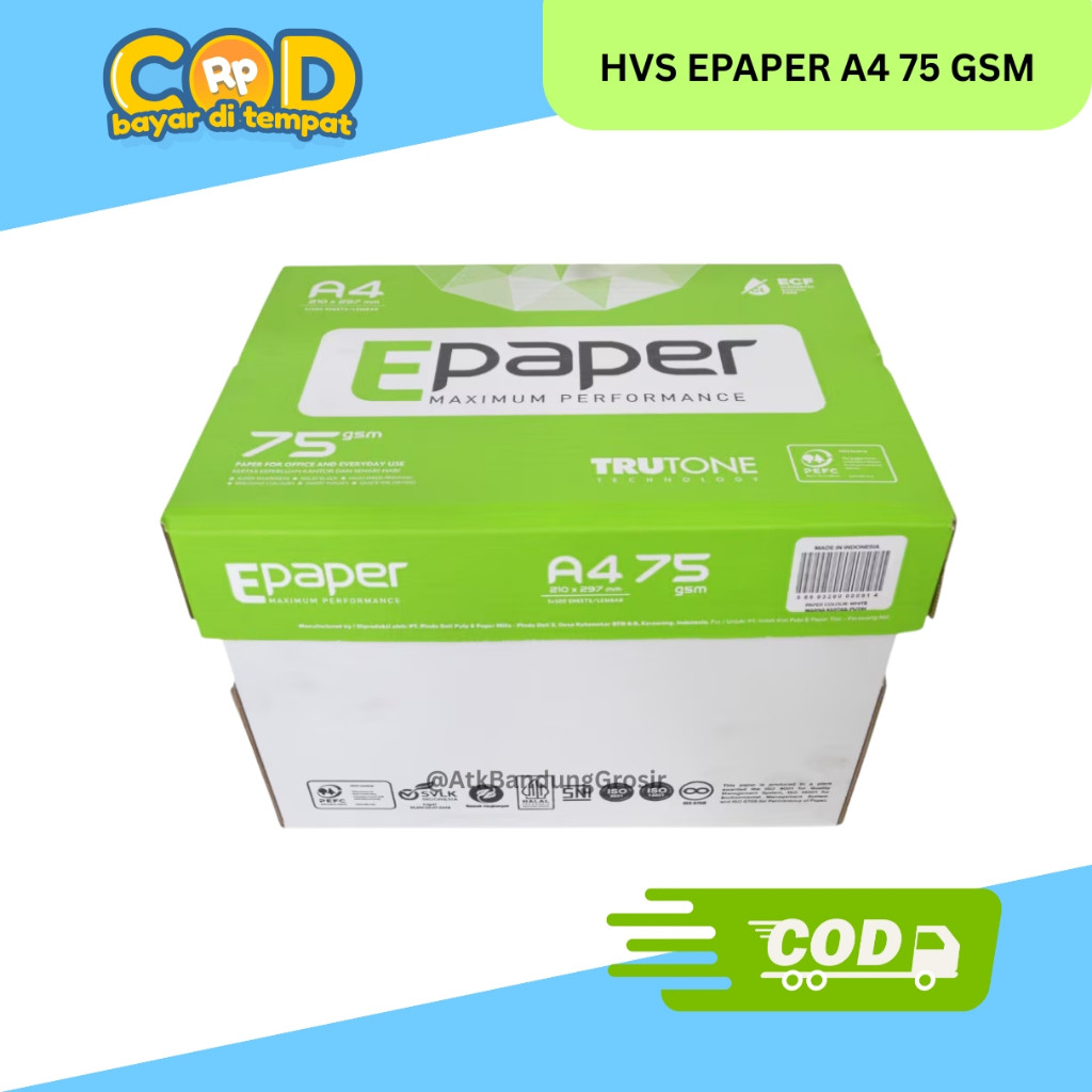 HVS E-paper 500 แผ่น A4 Photocoopy กระดาษพิมพ์ Epaper A4 75 GSM 500 แผ่น - RIM