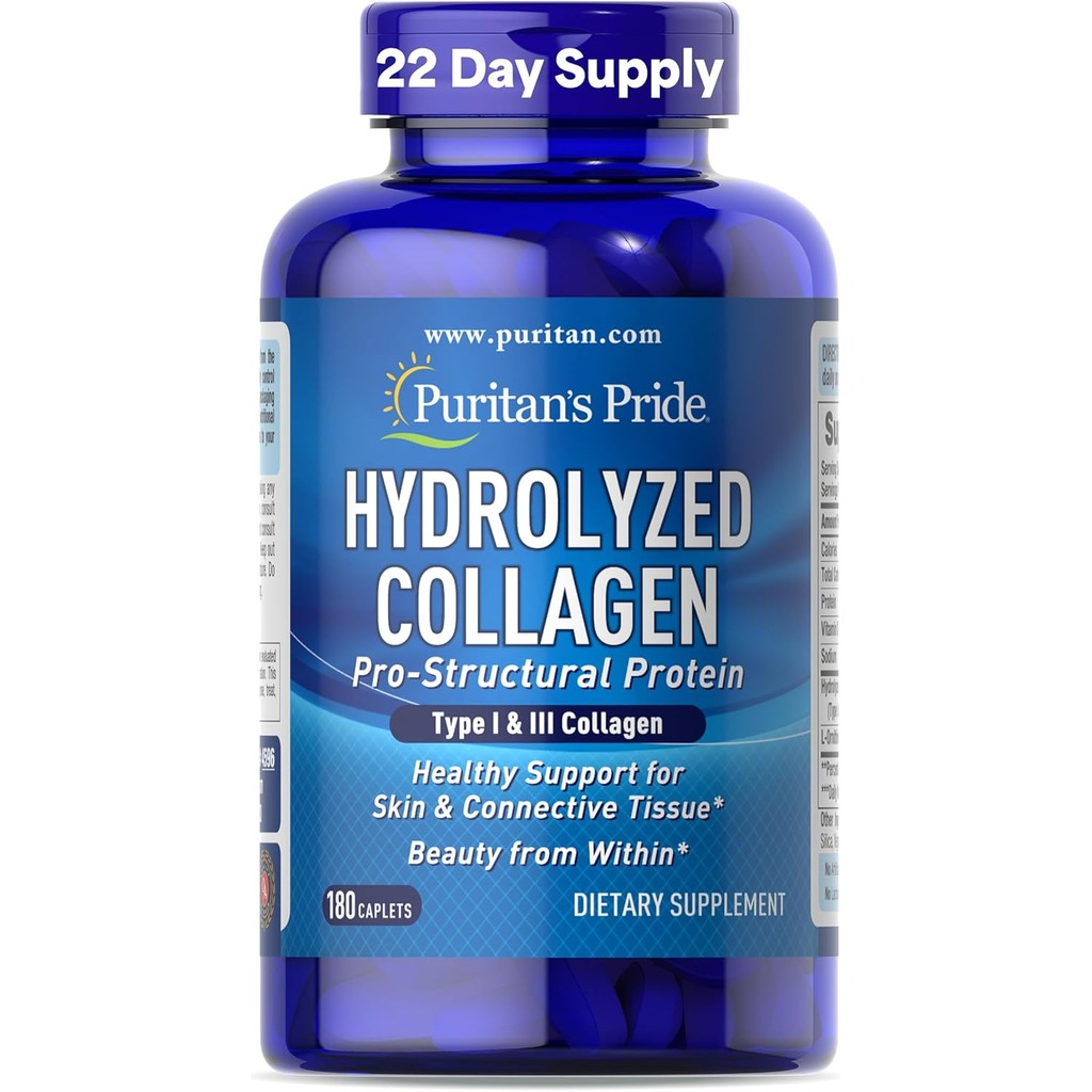 Puritans Pride Hydrolyzed Collagen 1000 mg - 180 แคปซูลอาหารเสริมโปรตีน