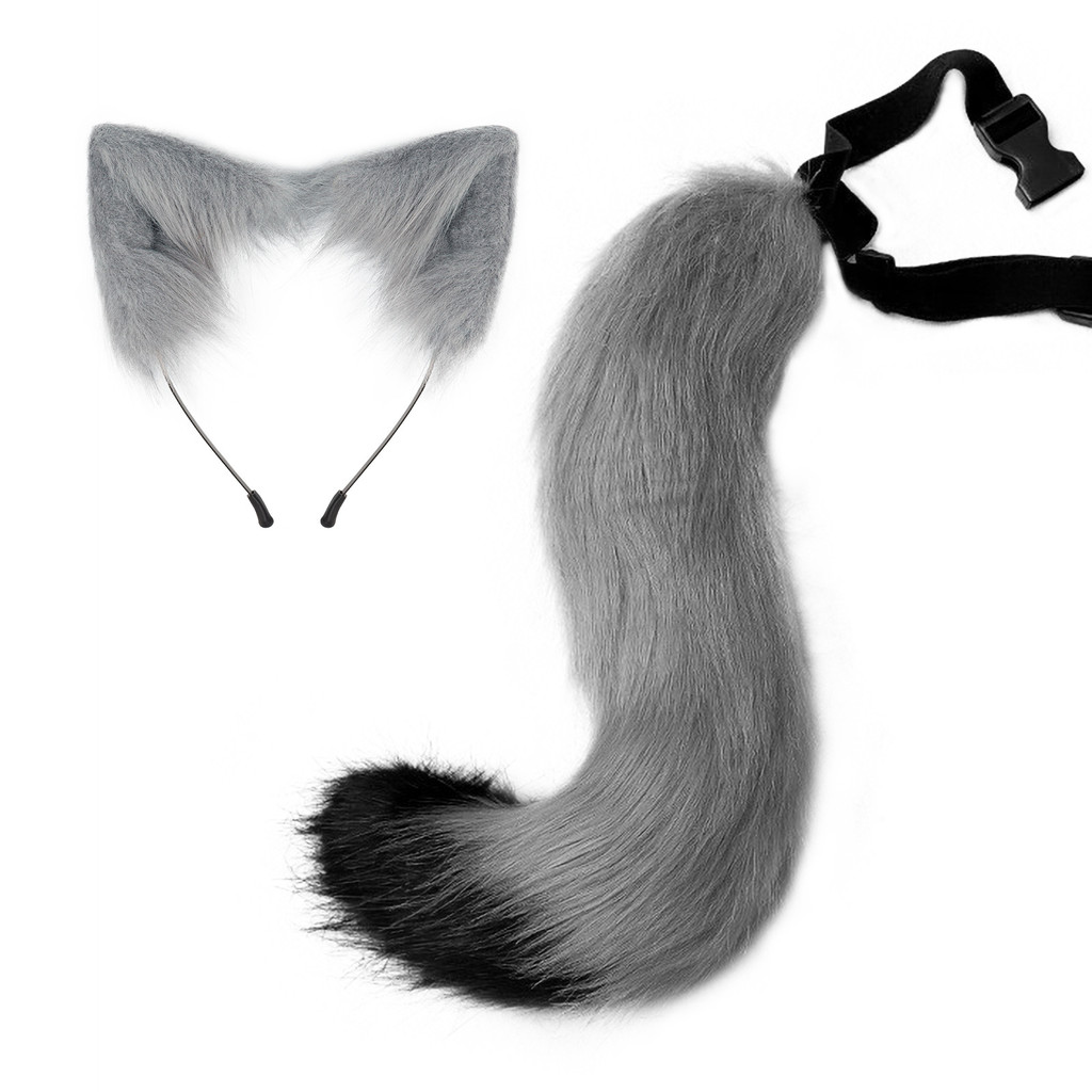 คลังสินค้าพร้อม * ฮาโลวีน cos จําลอง Fox Plush Tail เครื่องแต่งกายอุปกรณ์เสริมสัตว์หางหูแมวแถบคาดศีร