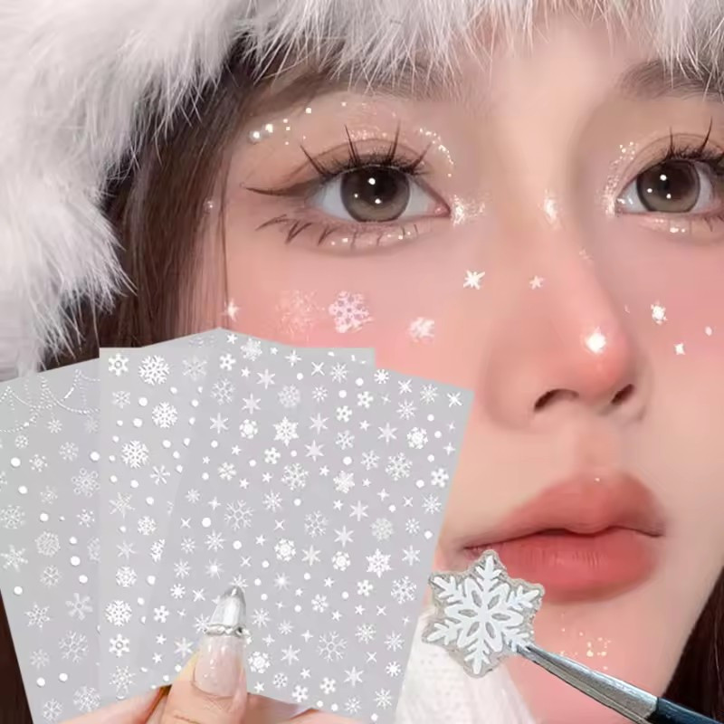 สติกเกอร์ใบหน้าคริสต์มาสเกล็ดหิมะ กาวในตัว ใช้มิตรกับสิ่งแวดล้อม สำหรับแต่งหน้าเล็บและ.party decorations
