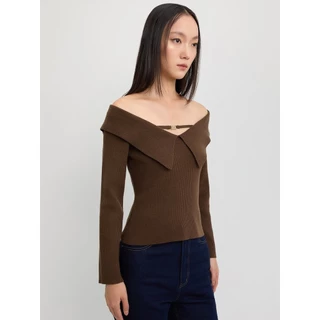 [Pomelo] เสื้อไหมพรมเปิดไหล่ / Flap-Collar Off-Shoulder Knit Top