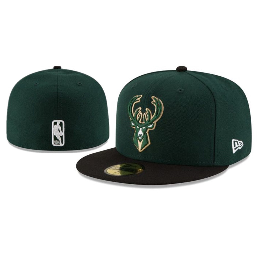 หมวก NBA Milwaukee Bucks แบบ 59FIFTY สำหรับผู้ชายและผู้หญิง ไซส์ 59FIFTY สวมใส่พอดีและสวยงาม