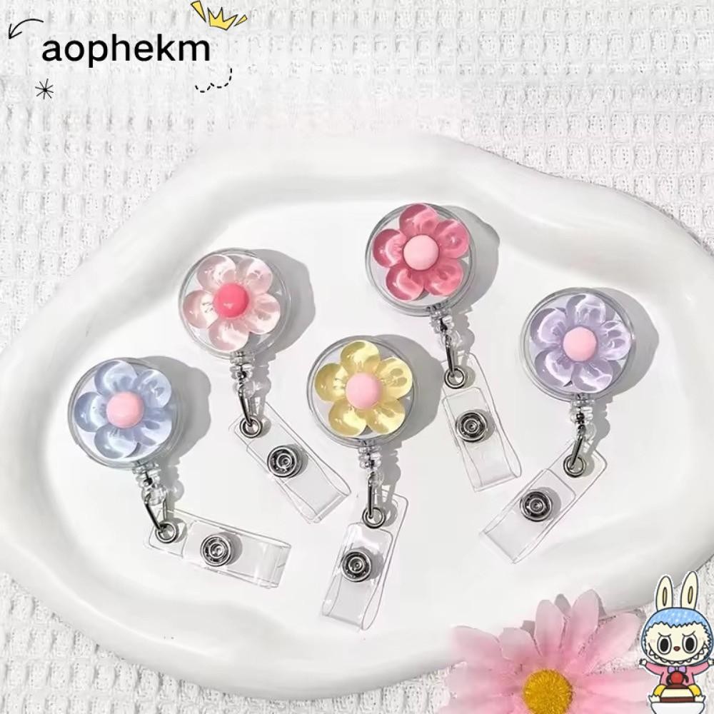 AOPHEKM คนงาน ID Card ดึงหัวเข็มขัด, โปร่งใส Doctore พยาบาลป้ายดอกไม้ Reel, แฟชั่นทนทาน Retractable น่ารัก ID Card Badge ผู้ถือคลิปสําหรับผู้หญิง