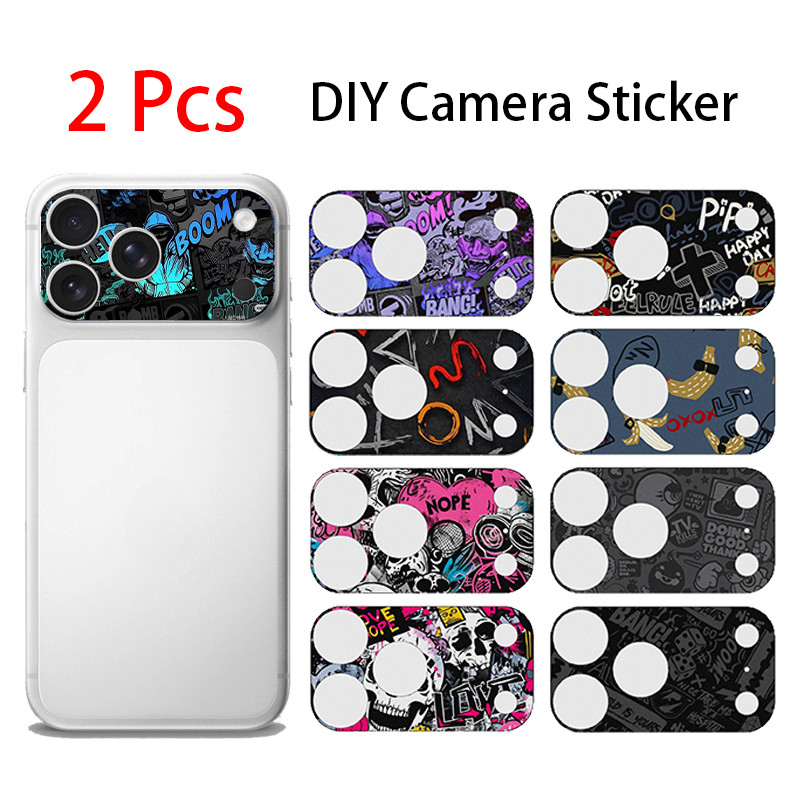 [2 ชิ้น/แพ็ค] แฟชั่น Graffiti DIY พิมพ์สติกเกอร์กระดาษกล้องอ่อนสําหรับ iPhone 17 Pro/17 Pro Max ตกแต่งกล้องฟิล์มทนต่อการสึกหรอ Anti-scratch กล้อง Protector