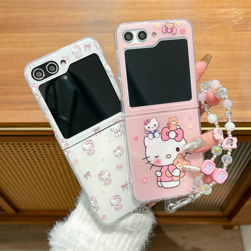 เคสโทรศัพท์แบบพับได้สําหรับ Samsung Galaxy Z Flip6 Flip5 Flip4 Flip3 เคสโทรศัพท์แบบแข็ง KT สร้อยข้อม