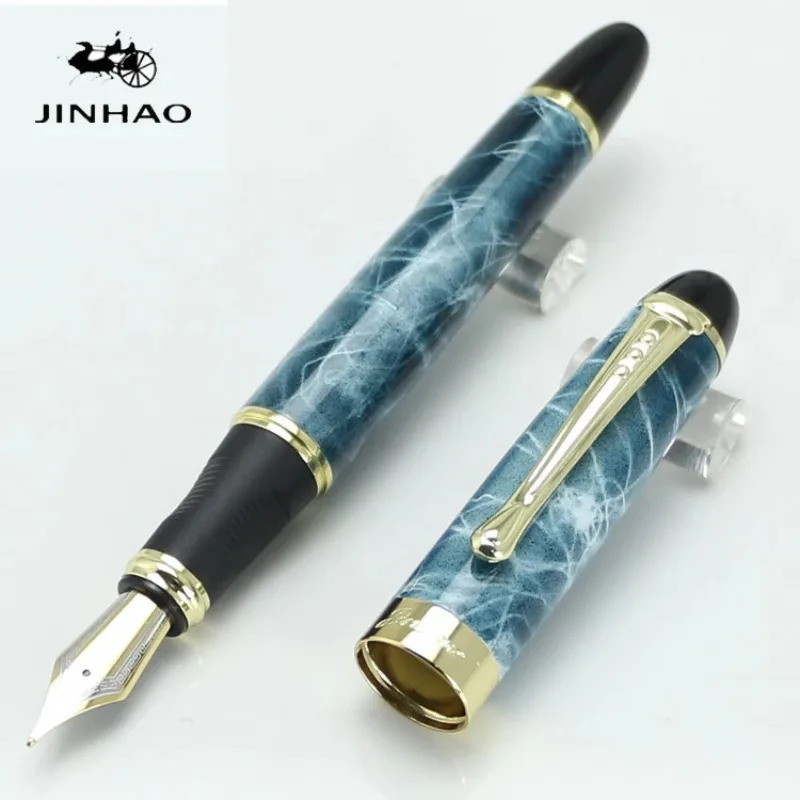 ปากกาหมึกซึม 18kgp Broad Nib รูปแบบหมอกสีน้ําเงินและสีดํา 22 รูปแบบเครื่องเขียนโรงเรียนและอุปกรณ์สํา