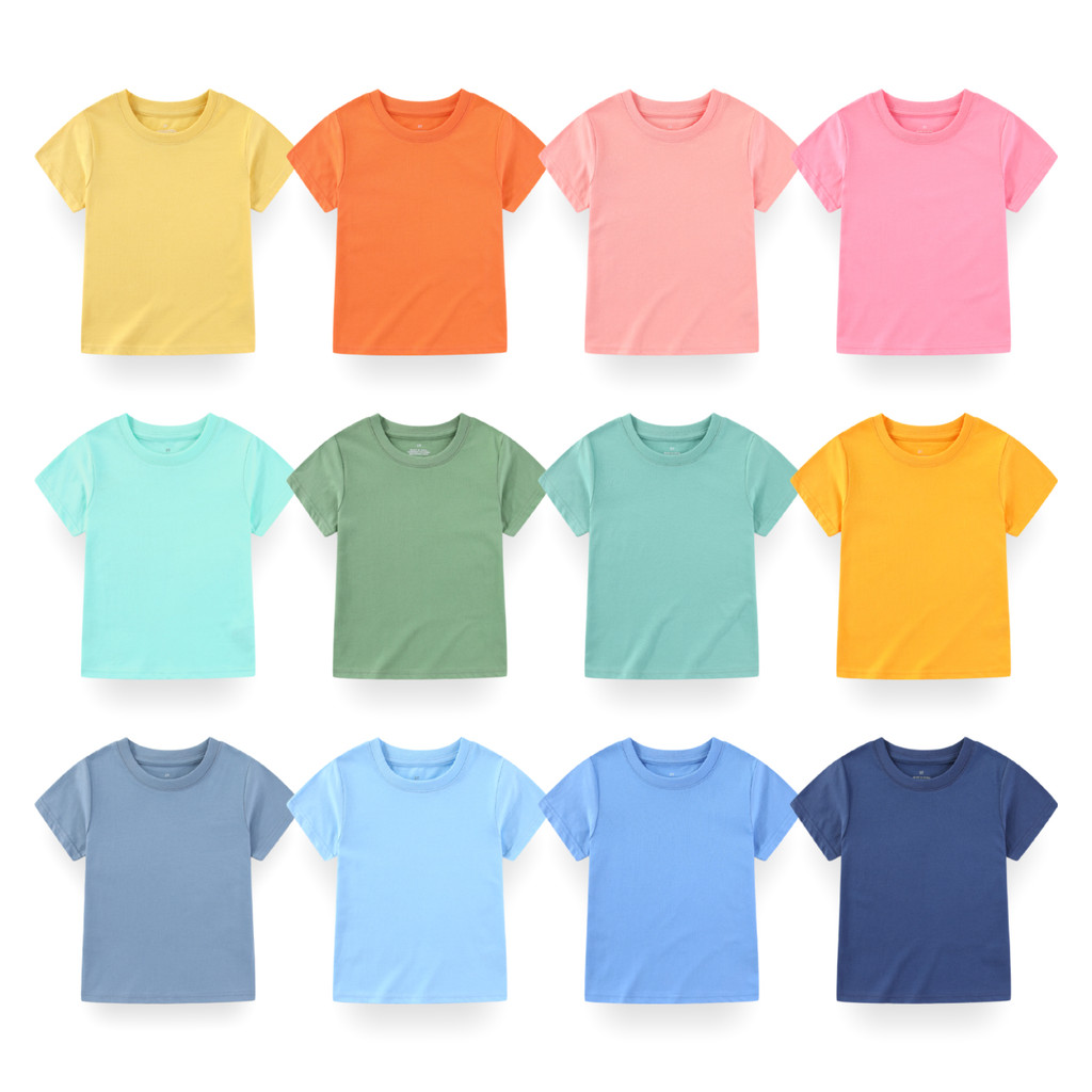 เสื้อยืดแขนสั้นสำหรับเด็ก วัย 2-7 ปี ทำจากผ้าฝ้ายเนื้อนิ่ม สีทึบ ใส่ได้ทั้งเด็กชายและเด็กหญิง