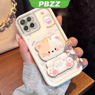 SAMSUNG เคสสําหรับSAMSUNG a12 a22 4g M12 5Gเคสโทรศัพท์Softcaseซิลิโคนกันกระแทกฝาครอบดีไซน์ใหม่ความงามพร้อมที่วาง360° กระจกแต่งหน้า แมวน่ารัก สําหรับเด็กผู้หญิง JTXMMZJ
