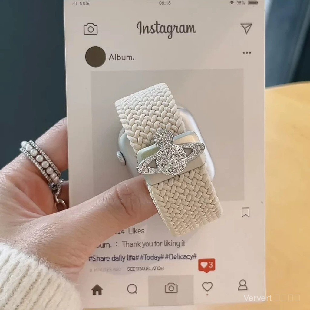 หรูหรากระพริบเพชรสายไนลอนถักระดับไฮเอนด์เหมาะสําหรับ Apple Watch iwatchs10987