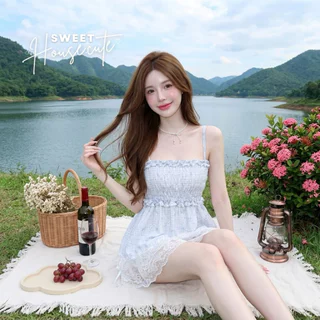 🧸 SweetHouse #732 🌻 เสื้อสายเดี่ยวผ้าฉลุระบายลูกไม้ รุ่นนี้ผ้าสวยมว้ากกก + กางเกงลูกไม้ระบาย 4 ชั้น