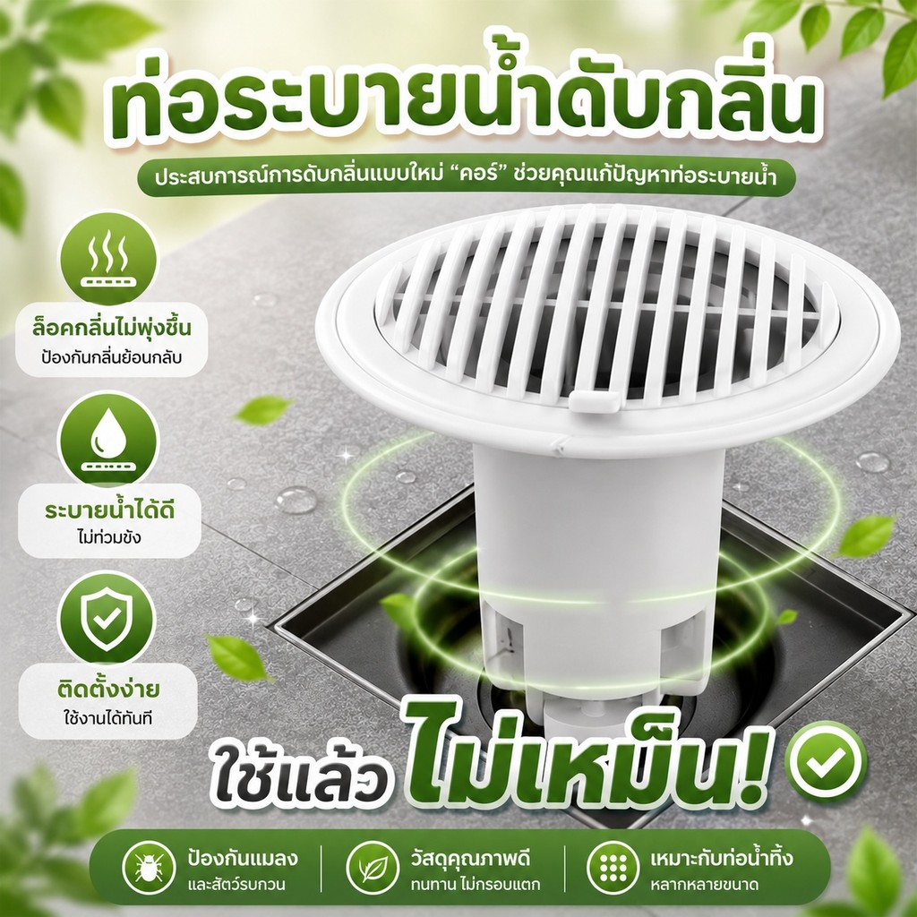 S00031 ตะแกรงกันกลิ่น ป้องกันเศษผม กันวัตถุแปลกปลอมไหลลงท่อระบายน้ำ