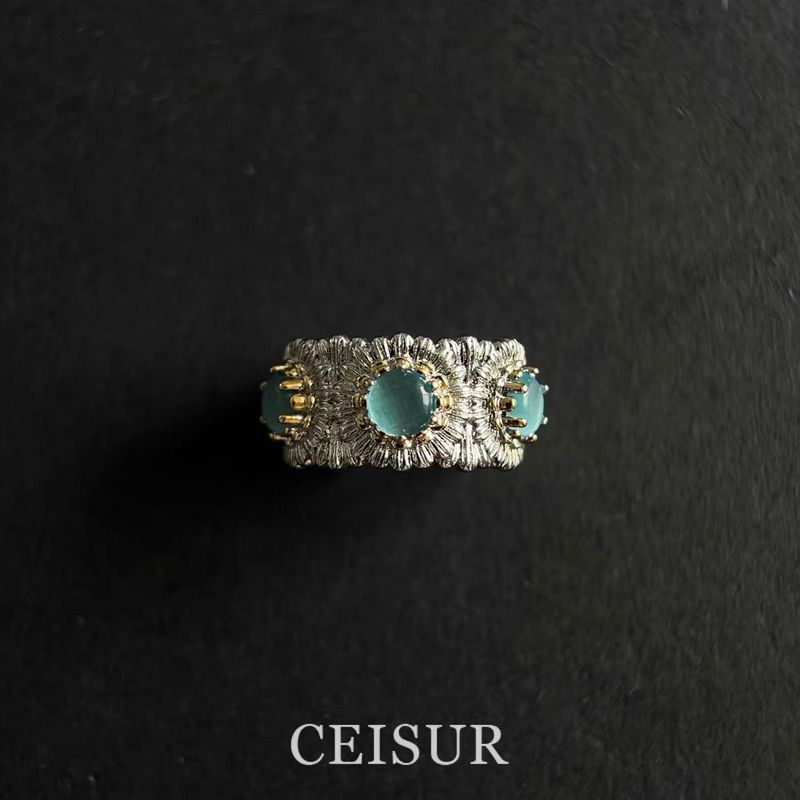 I Italian Designer Heavy Industry หรูหราสีสัน Treasure Daisy แหวน Retro Design Brushed ดอกไม้แหวนหญิ