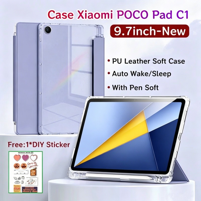 เคส Xiaomi POCO Pad C1 9.7 นิ้ว 2026 ใหม่พร้อมช่องเสียบปากกาเคสแม่เหล็กสําหรับ POCO Pad C1 9.7 นิ้วพร้อมด้านหลังโปร่งใส