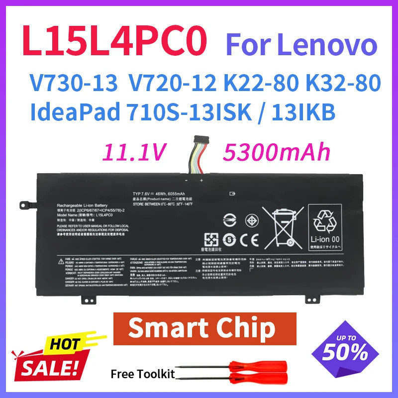 L15L4PC0 L15M4PC0 แบตเตอรี่แล็ปท็อปสําหรับ Lenovo V730-13 V720-12 K32-80 K22 7.6V 46Wh L15S4PC0 L15M