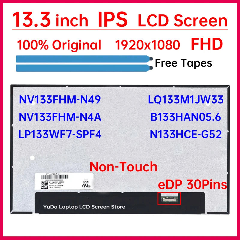 13.3 นิ้ว IPS แล็ปท็อปหน้าจอ LCD NV133FHM-N49 NV133FHM-N4A LP133WF7-SPF4 LQ133M1JW33 B133HAN05.6 N13