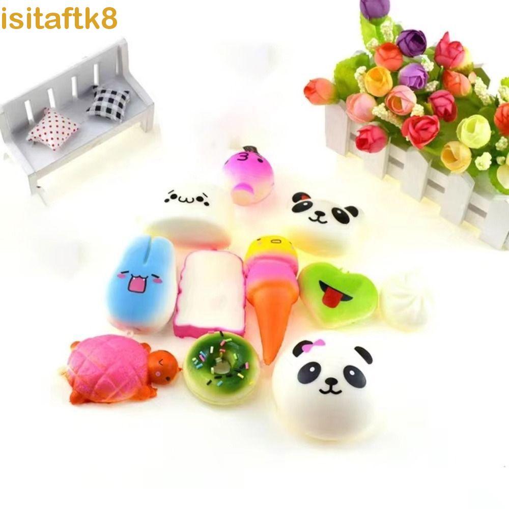 ISITAFTK ของเล่นสกุชชี่,กล้วยขนมปังปิ้งสายคล้องโทรศัพท์มือถือของเล่นขนมปังนุ่ม,ขนมปังจําลอง น่ารัก พวงกุญแจน่ารักแกล้งเล่นอาหารบีบจี้เค