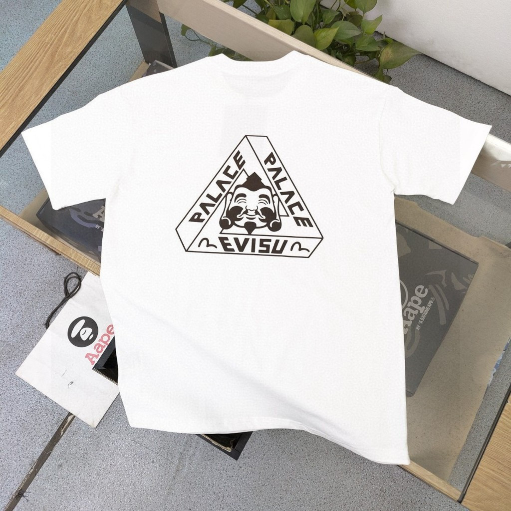 EVISU/Fushen 2026 คลาสสิกรอบคอแขนสั้นเสื้อยืดผู้ชายผู้หญิงหรูหรากีฬาสไตล์อินเทรนด์รอบคอ Raglan แขนสบ
