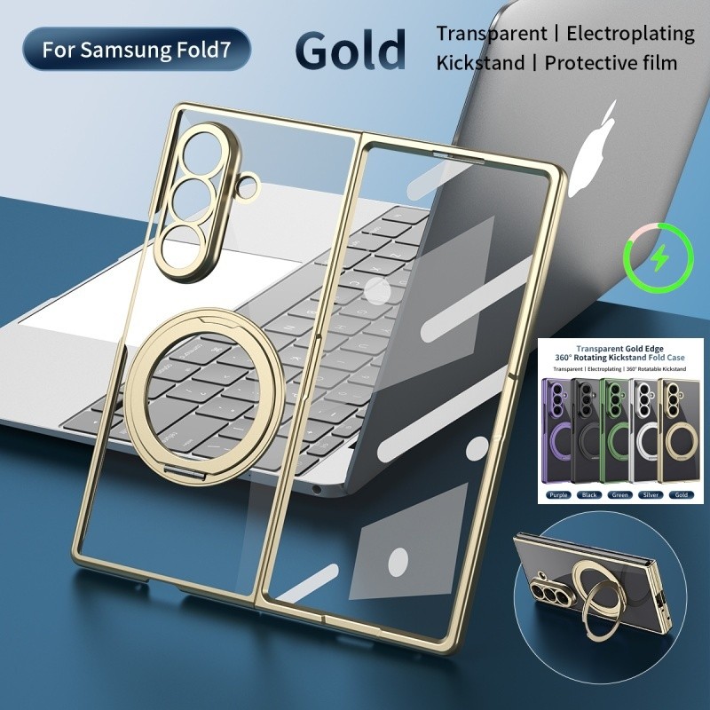 SAMSUNG ปลอกใสแม่เหล็กพร้อมฟิล์มหน้าจอด้านหน้าสําหรับ ซัมซุง กาแลคซี z พับ 8 พิเศษ z พับ 7 z พับ 6 5 4 กรณีพร้อมแหวนหมุนได้ ยืนชัดเจน เปลือก