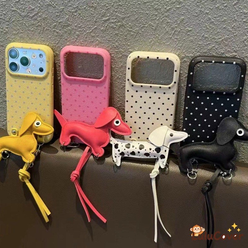 Polka Dot หนัง 3D Dachshund สายคล้องมือสําหรับ OPPO Reno 15 ค้นหา X9 X9s K15 Pro mini Max Plus Ultra 15C Reno15 น่ารักการ์ตูน 3D สุนัขสีสัน Candy สีปลอกหญิง