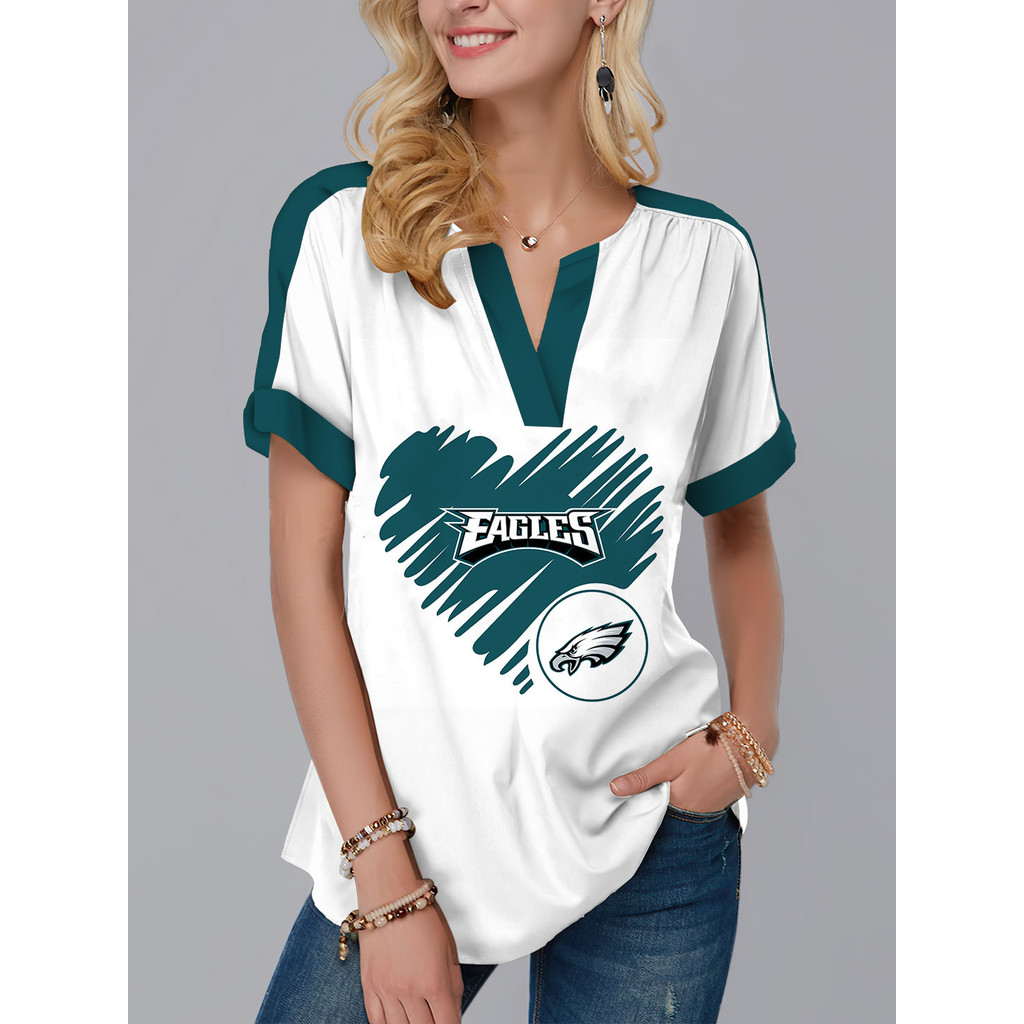 เสื้อยืดพิมพ์ลายเสื้อฮู้ด American ins Summer Football Rugby Womens Top