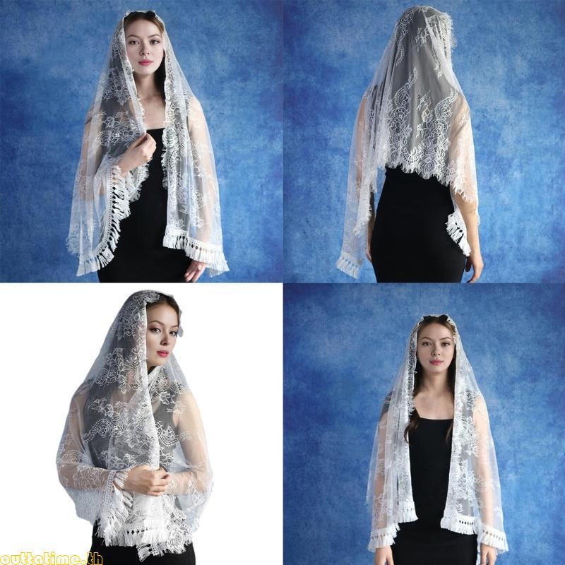 Time Elegant Lace Mantilla Veil Church Head Scarf คาทอลิกเจ้าสาว Veil Snapshots Veil