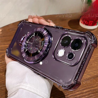 สําหรับOppo Reno 16 Pro 16Pro 16F 5G 2026 Magnetic Stand Holderเคสโทรศัพท์TPU ClearปลอกReno16Pro Reno16 Reno16F Electroplatedโปร่งใสกันกระแทกป้องกันนุ่มปกหลัง