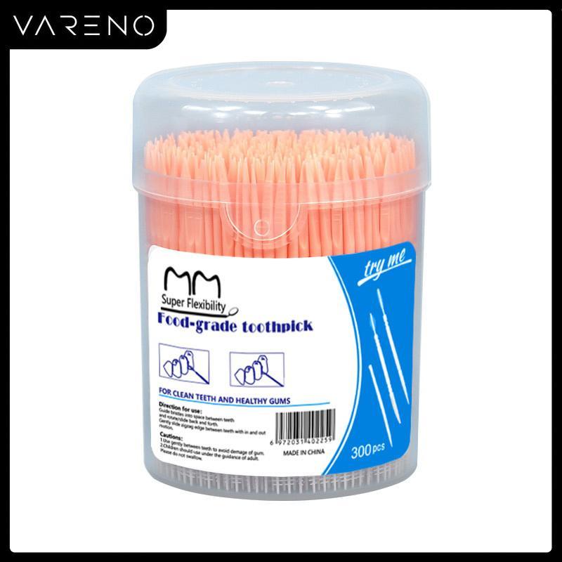 Vareno แปรงทำความสะอาดซอกฟัน 300ชิ้น ไหมขัดฟันแบบสองหัว ไม้จิ้มฟันพลาสติก ทำความสะอาดฟัน ขจัดเศษอาหาร