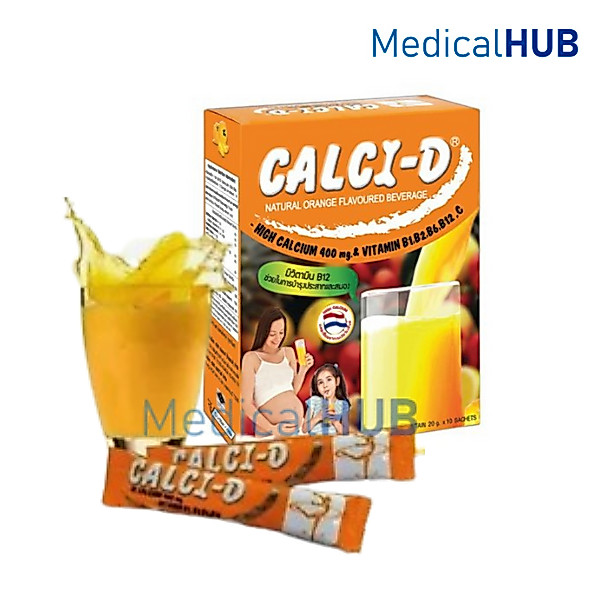 Calci-D Orange เเคลซี่-ดี เเคลเซียม ผสม วิตามิน รสส้ม บำรุงร่ายกาย และ สมอง 1 กล่อง 10 ซอง 16080