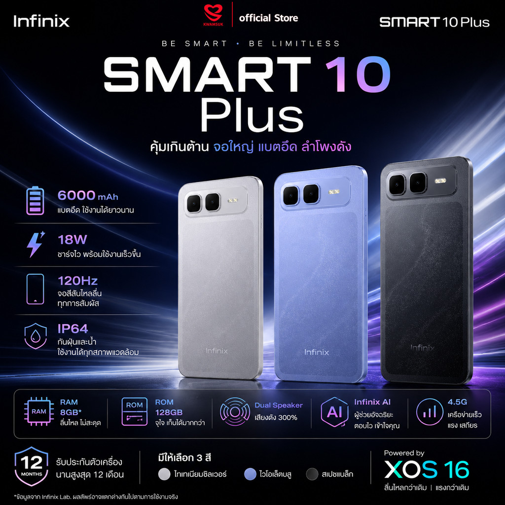Infinix Smart 10 Plus (8+128GB) จอ IPS LCD ขนาด 6.67 นิ้ว รับประกัน 12 เดือน