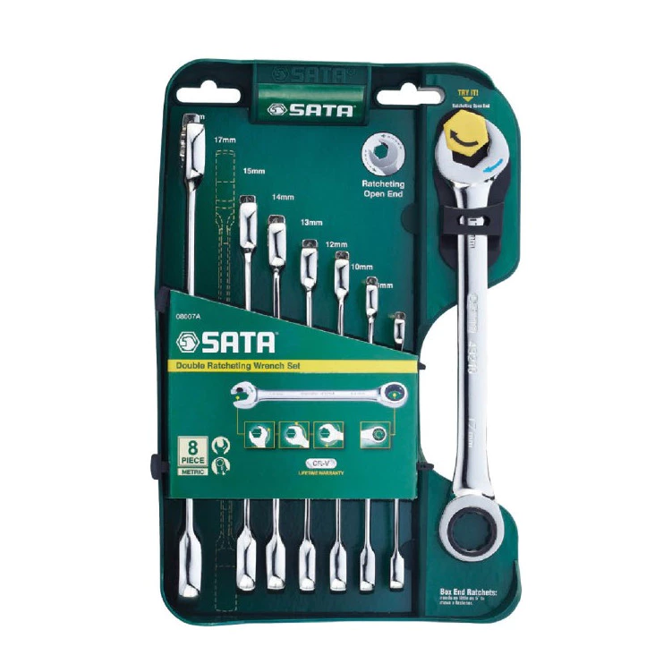 SATA ประแจแหวนข้างปากตายเกียร์ 8 ตัวชุด รุ่น 08007A (เบอร์ 8 - 19) ชุดประแจรวม ชุดประแจเกียร์ ชุดประแจแห