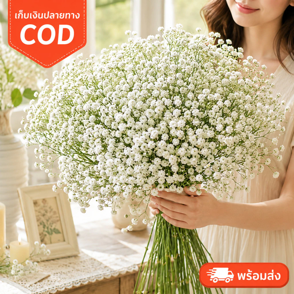 ดอกยิปโซประดิษฐ์ สีขาว 1 กิ่ง ดอกจิปโซปลอมเหมือนจริง ดอกไม้จัดแจกัน ตกแต่งบ้าน งานแต่งงาน DIY พร้อมส่ง COD