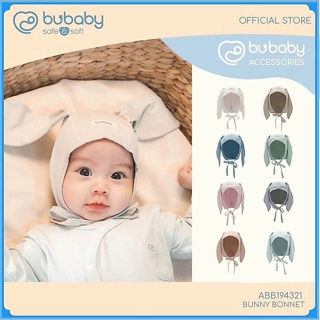 (NB-12M) Bonet Bu Baby หมวกผูกเชือกหูกระต่ายทําจากใยไผ่ ABB แบบนุ่ม194321 - ทารกแรกเกิด Bubaby - หมวก Bubaby