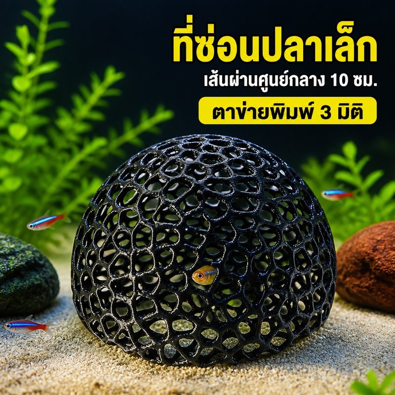ของตกแต่งตู้ปลา ที่หลบปลาเล็ก ตาข่าย พิมพ์สามมิติ บ้านปลา ซ่อนตัวปลา แต่งตู้ปลา ขนาด 10 เซนติเมตร