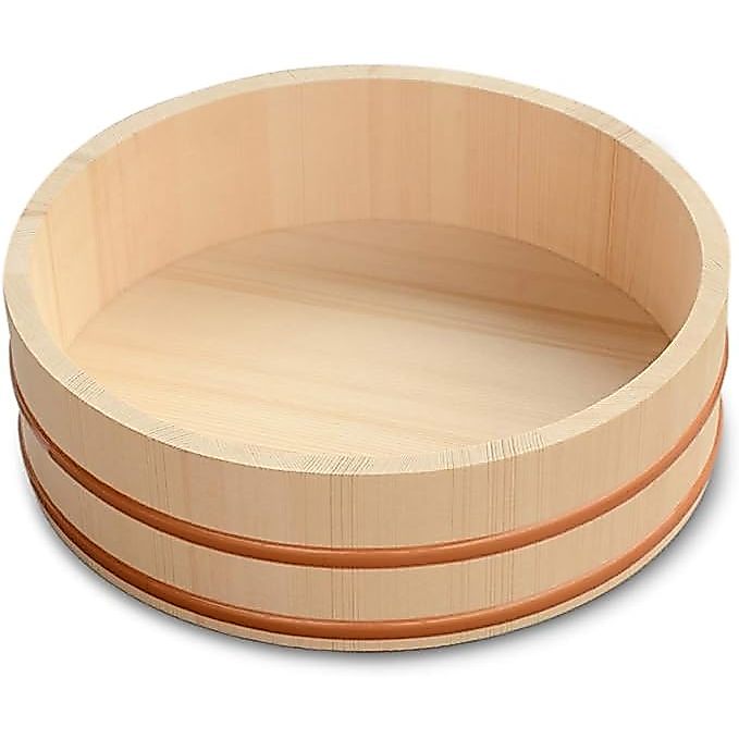 อ่างผสมข้าว ชามไม้ Sushi Rice Bowl สำหรับผสมข้าว พักข้าวซูชิ (Hangiri) พร้อมแถบทองแดง