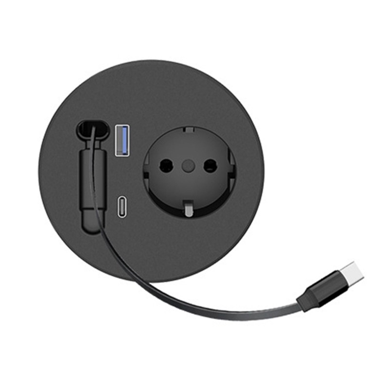 QUU ที่มองไม่เห็นรอบ Grommets Power Strips 70 ซม.สายหดและ USB 18W USB C 25W สําหรับ Office Furnit