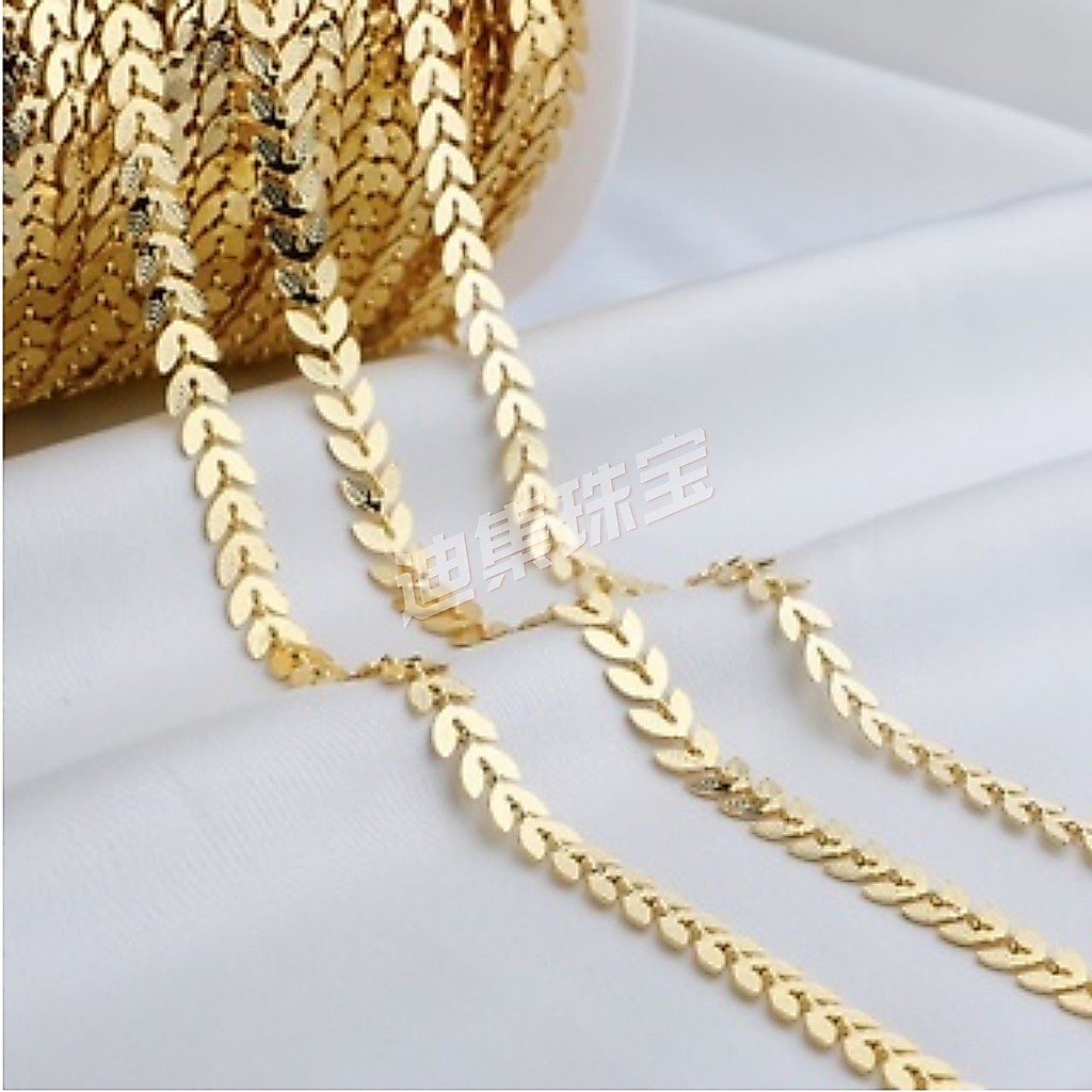 A30002 Gold Silver Leaf Chain 14K Gold นูนโซ่เครื่องบิน Willow Leaf สร้อยคออุปกรณ์เสริม diy Handmade หลวมวัสดุโซ่