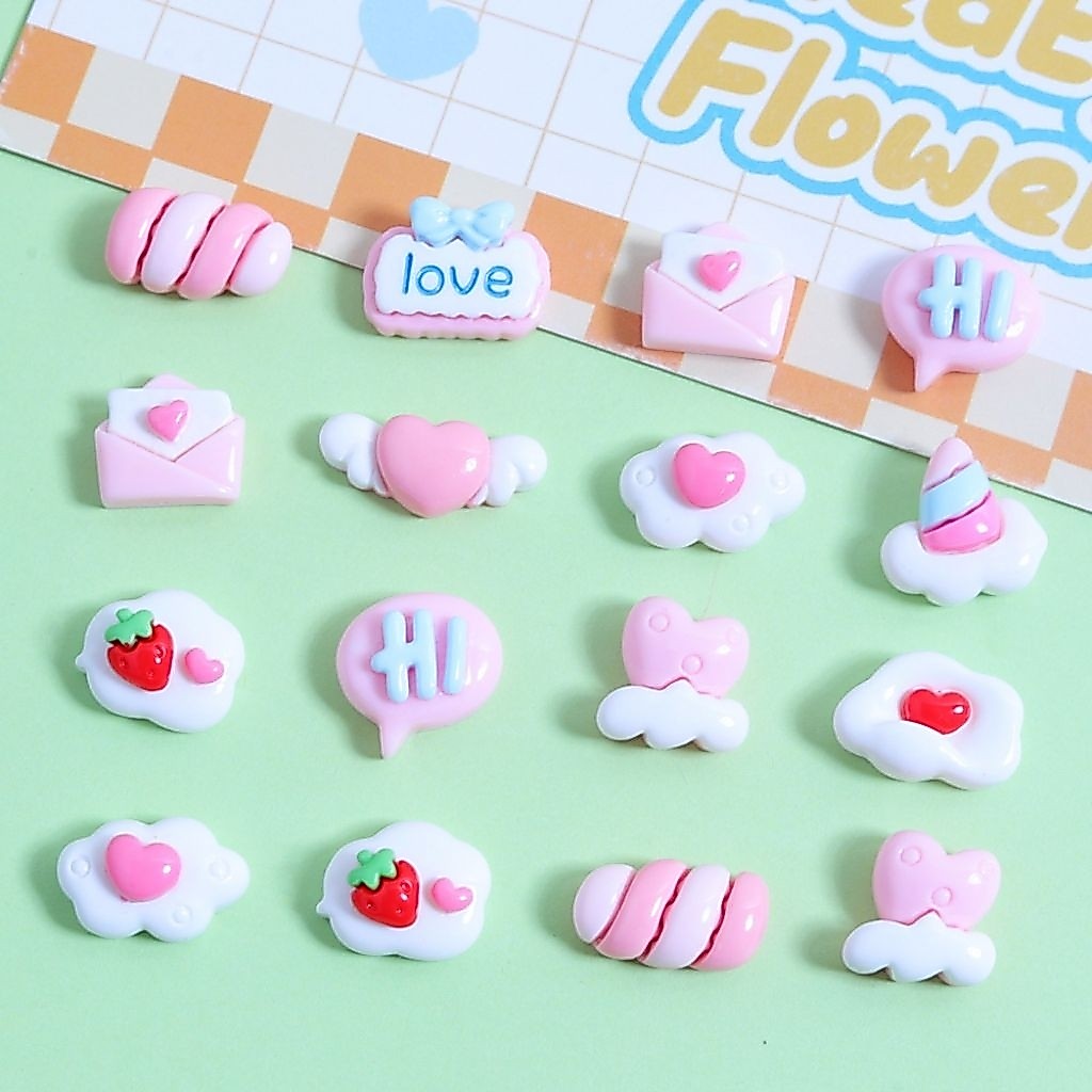 happy pink 20ชิ้นเรซิ่นdiyสีชมพูขนาดเล็ก ของตกแต่งDiy คละแบบ