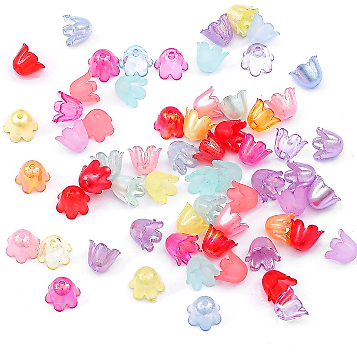 90 ชิ้น ลูกปัดอคริลิคดอกไม้สีผสมด้านขุ่น ตัวเว้นระยะ DIY สร้อยข้อมือ ต่างหู